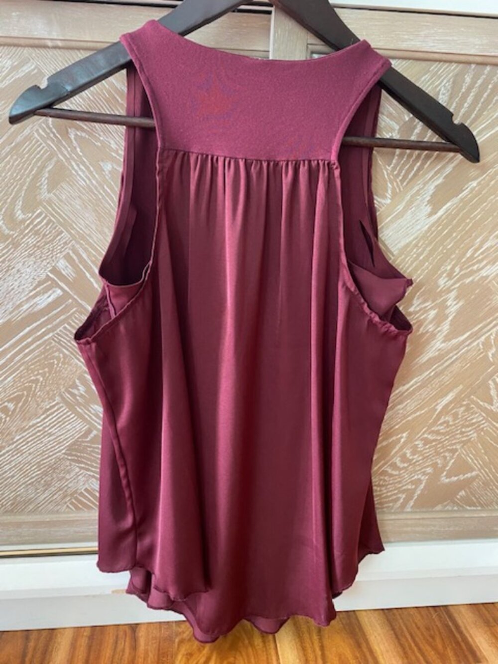 SheBird Stella Satin V-Neck Bra Blouse, Maroon - Picture 3 of 7